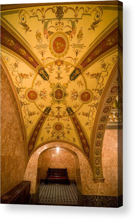 Hungarian Acrylic Print featuring the photograph Budapest Opera House Foyer Ceiling by Artur Bogacki