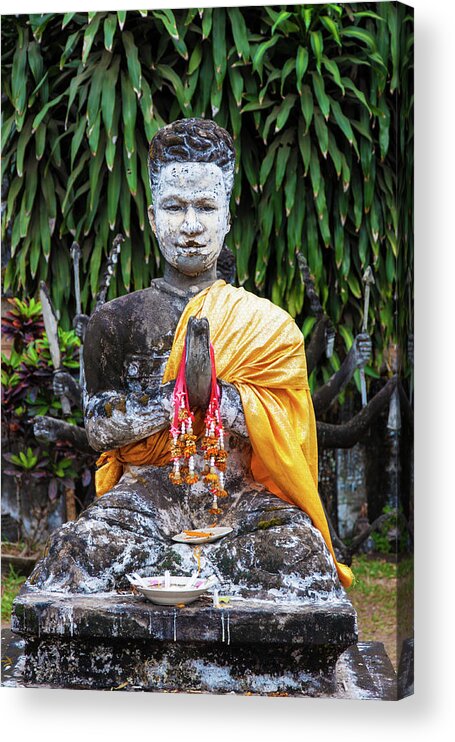 Tranquility Acrylic Print featuring the photograph Buddha Statue With Folded Hands by Christina Reichl Photography