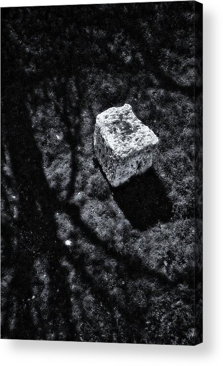 Artistic Photograph Of One Of The Stone Blocks That Was Part Of The Wall Of The Old City Of Jerusalem Acrylic Print featuring the photograph Building Block Jerusalem Old City Wall BW by Mark Fuller