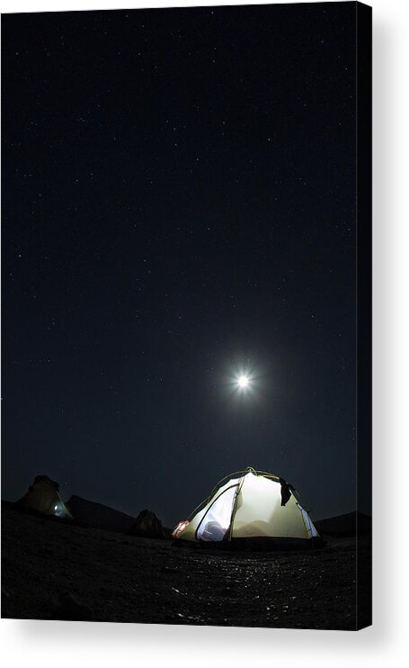 Camping Acrylic Print featuring the photograph Camping On The Beach Under The Moon And by Anna Henly