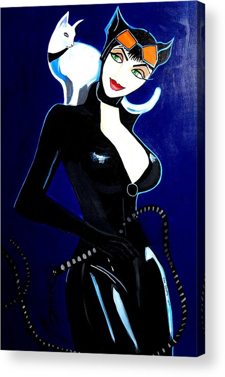Cat Women Acrylic Print featuring the painting Comic Cat Woman by Nora Shepley