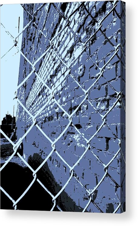 Detroit Acrylic Print featuring the photograph Chainlink and A Wall in blue by Daniel Thompson