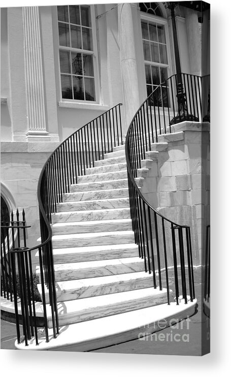 Charleston Staircase Acrylic Print featuring the photograph Charleston South Carolina Black White Staircase Architecture by Kathy Fornal