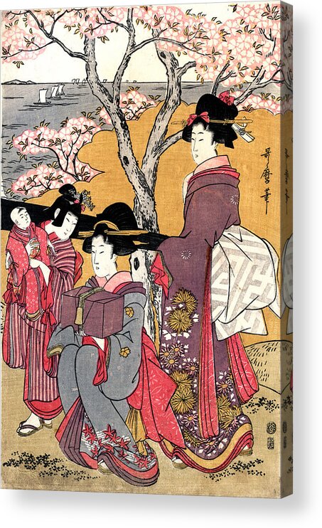 Blossom Cherry Acrylic Print featuring the painting Cherry-viewing at Gotenyama by William Braddock