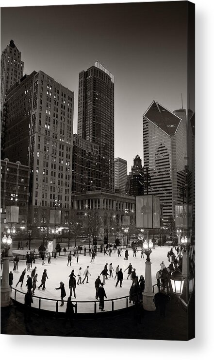 Chicago Acrylic Print featuring the photograph Chicago Park Skate BW by Steve Gadomski