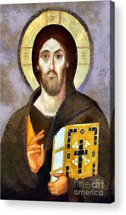 Christmas Acrylic Print featuring the mixed media Christ Pantocrator of Sinai by Dragica Micki Fortuna