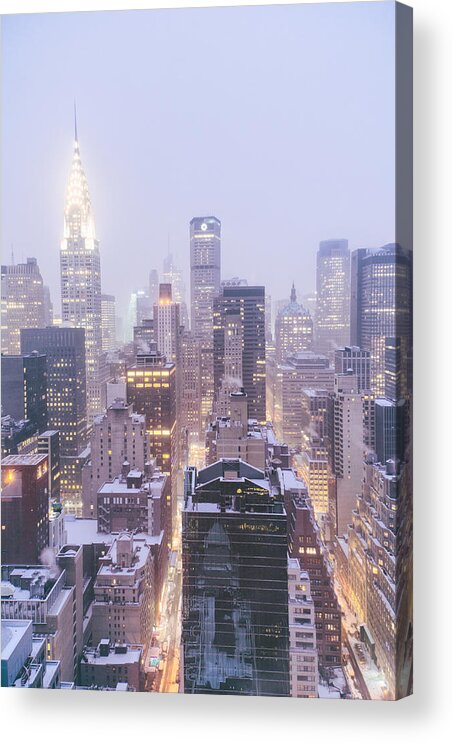 Nyc Acrylic Print featuring the photograph Chrysler Building and Skyscrapers Covered in Snow - New York City by Vivienne Gucwa