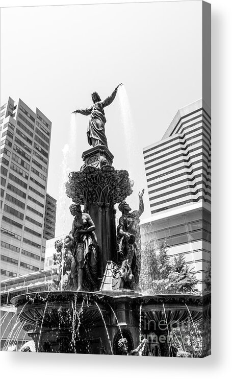 2012 Acrylic Print featuring the photograph Cincinnati Fountain Black and White Picture by Paul Velgos