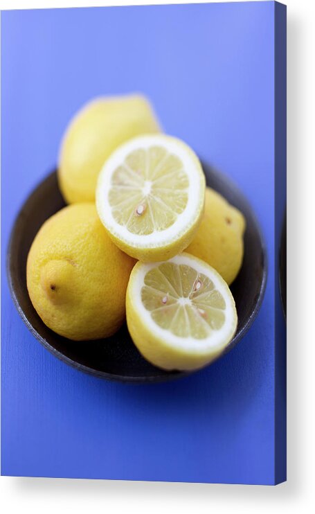 Yellow Acrylic Print featuring the photograph Close Up Of Bowl Of Lemons by Brigitte Sporrer