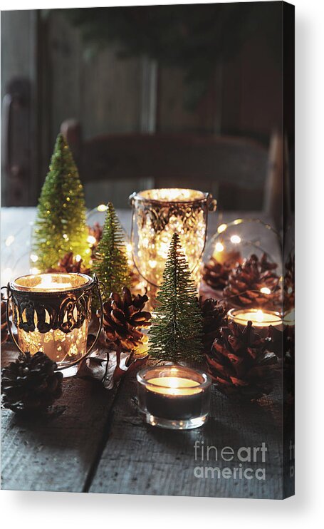 Candle Acrylic Print featuring the photograph Closeup of candles and decorations for the holidays by Sandra Cunningham