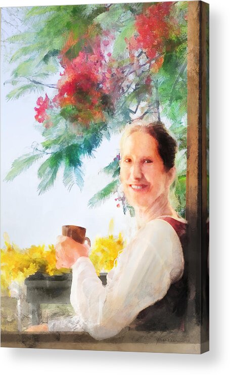 Window Acrylic Print featuring the digital art Coffee on the Porch by Frances Miller