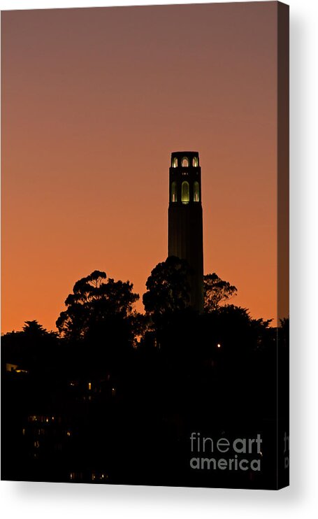 Kate Brown Acrylic Print featuring the photograph Coit Tower Sunset by Kate Brown
