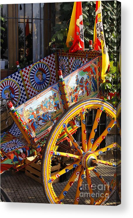 Sicily Acrylic Print featuring the photograph Colorful decorated horse carriage Cefalu Palermo Sicily Italy by Stefano Senise