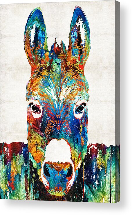Donkey Acrylic Print featuring the painting Colorful Donkey Art - Mr. Personality - By Sharon Cummings by Sharon Cummings