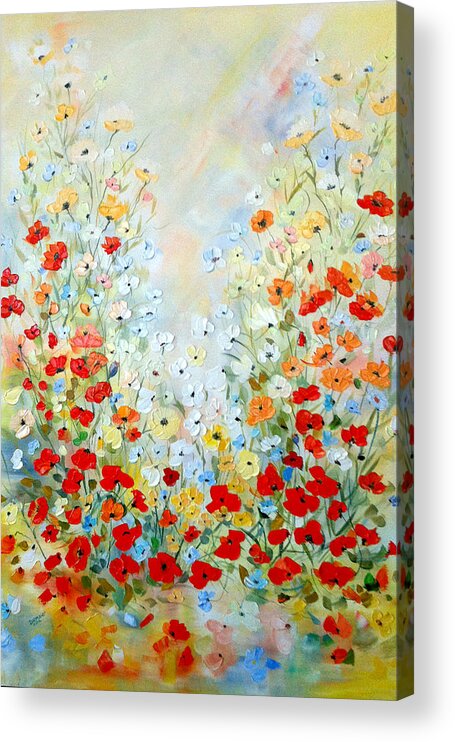Field Acrylic Print featuring the painting Colorful Field of Poppies by Dorothy Maier