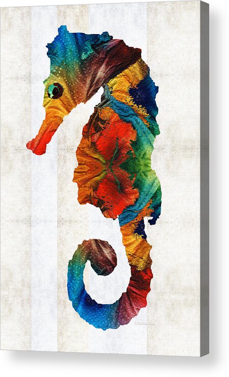 Seahorse Acrylic Print featuring the painting Colorful Seahorse Art by Sharon Cummings by Sharon Cummings