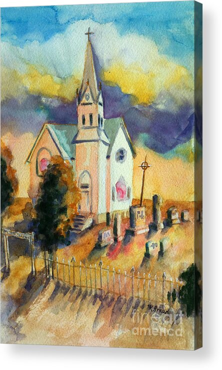 Paintings Acrylic Print featuring the painting Country Church at Sunset by Kathy Braud