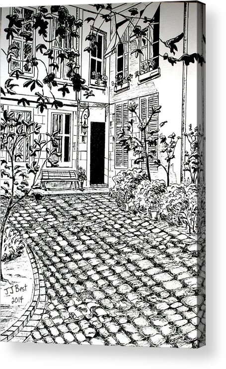 Paris Acrylic Print featuring the drawing Courtyard rue Saint Louis en L'Isle by Janice Best