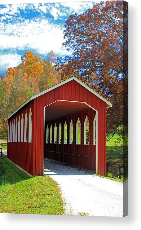 Red Covered Bridge Acrylic Print featuring the photograph Covered Bridge by Jennifer Robin
