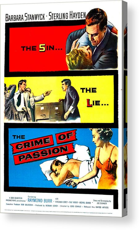 1950s Poster Art Acrylic Print featuring the photograph Crime Of Passion, Us Poster Art, Top by Everett