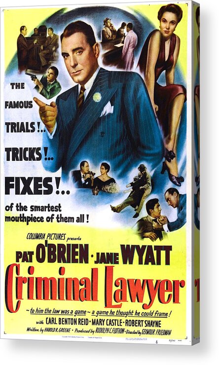 1950s Poster Art Acrylic Print featuring the photograph Criminal Lawyer, Us Poster, Pat Obrien by Everett
