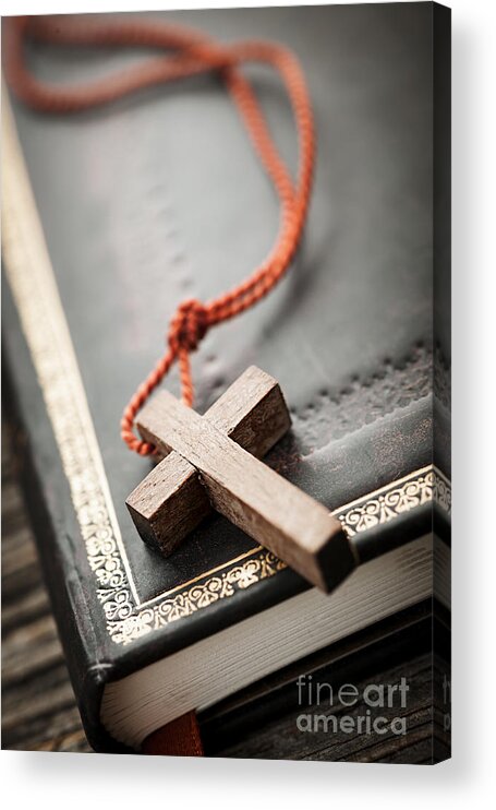 Cross Acrylic Print featuring the photograph Cross on Bible 3 by Elena Elisseeva
