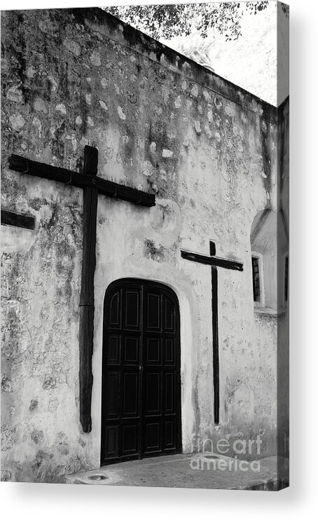 Mexico Acrylic Print featuring the photograph CRUCIFIX WALL Merida Mexico by John Mitchell