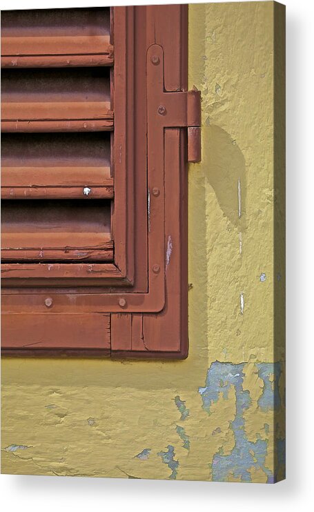 Art Acrylic Print featuring the photograph Detail of a Red Wood Window Shutter in Tuscany by David Letts