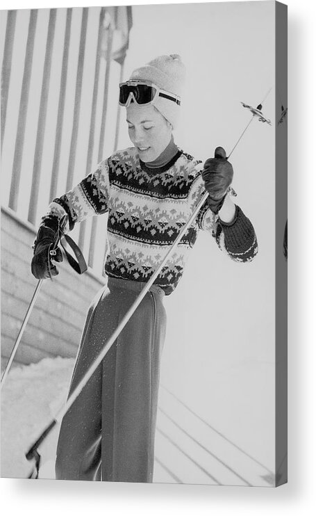 Fashion Acrylic Print featuring the photograph Princess Furstenberg Holding Ski Poles by Henry Clarke