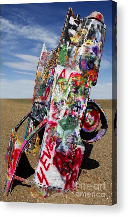 Cadillac Ranch Acrylic Print featuring the photograph Did not notice the stop sign by Elena Nosyreva