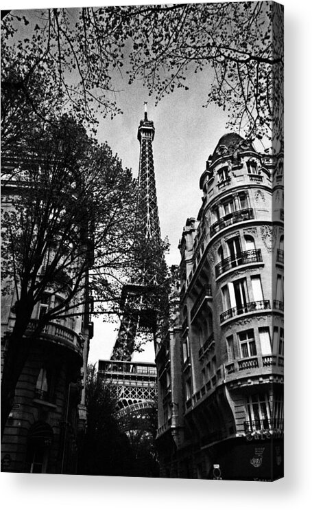 Vintage Eiffel Tower Acrylic Print featuring the photograph Eiffel Tower Black and White by Andrew Fare