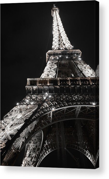 Landmark Eiffel Tower At Night Pairs France Acrylic Print featuring the photograph Eiffel Tower Paris France Night lights by Patricia Awapara