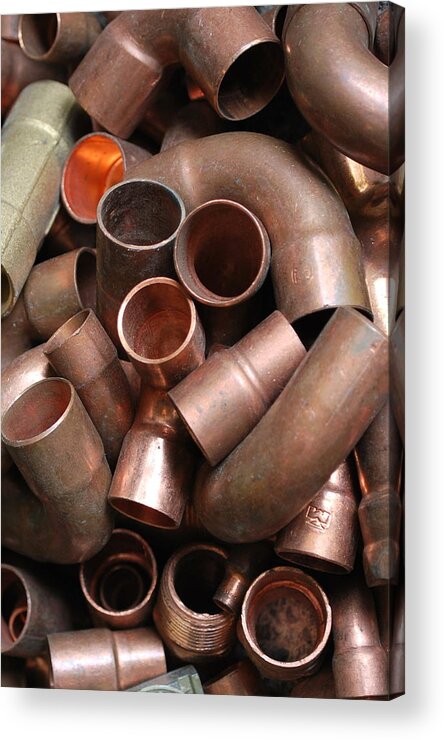 Copper Pipes Acrylic Print featuring the photograph Elbow Room Only by Mary Beth Landis