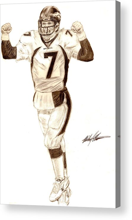 Broncos Acrylic Print featuring the drawing Elway #7 by Michael Mestas