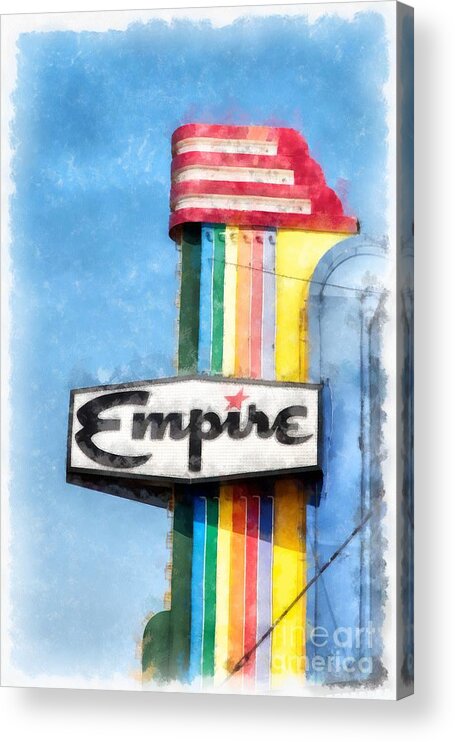 Neon Acrylic Print featuring the photograph Empire Movie Theater Neon Sign by Edward Fielding