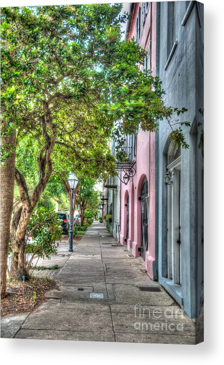 Rainbow Row Acrylic Print featuring the photograph Evening along Rainbow Row by Dale Powell