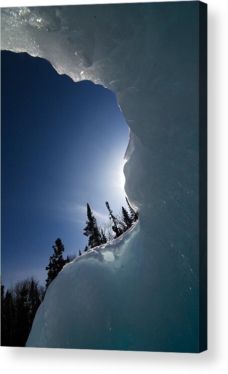 Ice  Lake Superior  Ice Cave Acrylic Print featuring the photograph Facing the wind by Sandra Updyke