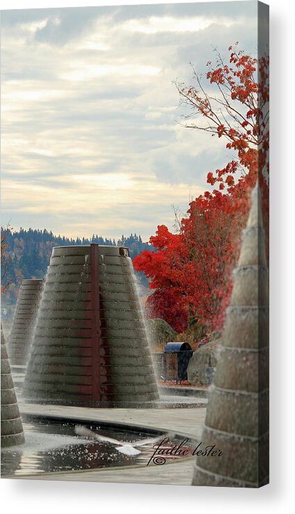 Fall Colors Acrylic Print featuring the photograph Harborside Fountain Park II by E Faithe Lester