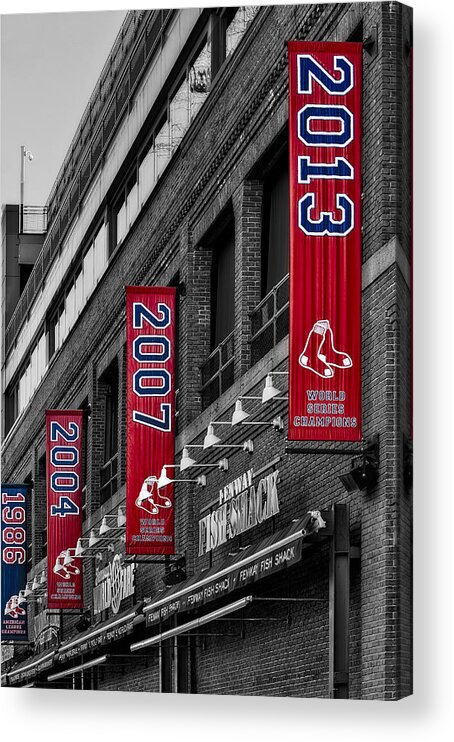Baseball Acrylic Print featuring the photograph Fenway Boston Red Sox Champions Banners by Susan Candelario