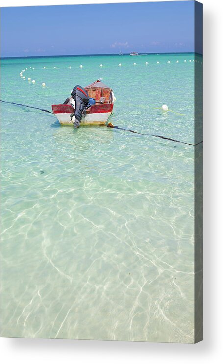 Tranquility Acrylic Print featuring the photograph Fishing Boat On Idyllic Tropical Beach by Douglas Pearson