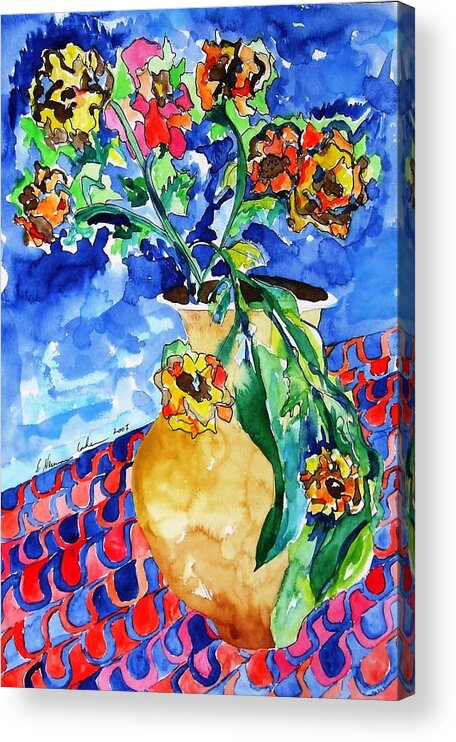 Flip Of Flowers Acrylic Print featuring the painting Flip of Flowers by Esther Newman-Cohen