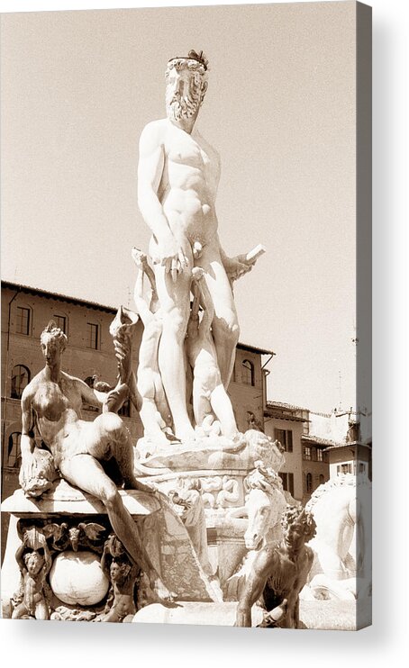Masculine Acrylic Print featuring the photograph Fountain of Neptune Florence by Tom Wurl