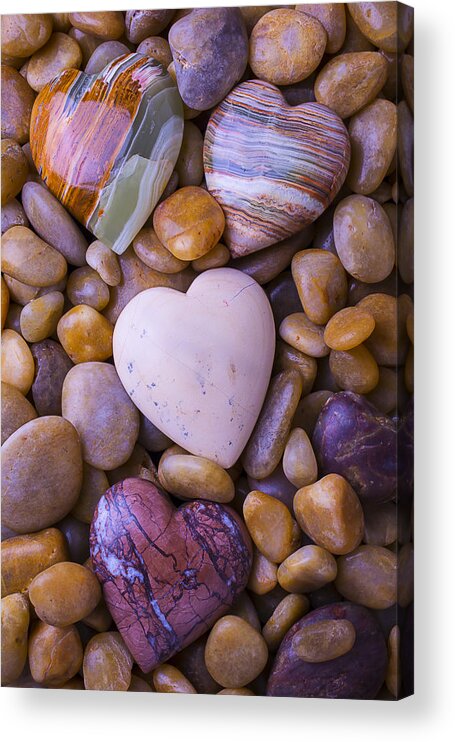 Heart Hearts Acrylic Print featuring the photograph Four Stone hearts by Garry Gay