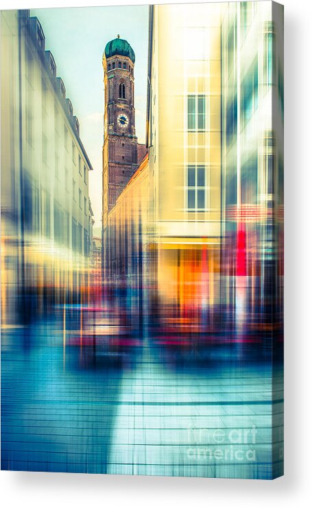 People Acrylic Print featuring the photograph Frauenkirche - Munich V - vintage by Hannes Cmarits