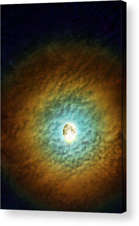 Full Acrylic Print featuring the photograph Full Moon Ice Rainbow Clouds Nebula by Gregory Scott