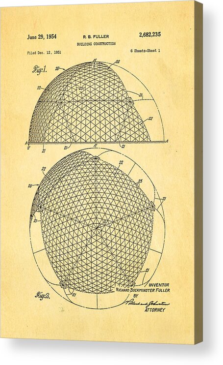 Construction Acrylic Print featuring the photograph Fuller Geodesic Dome Patent Art 1954 by Ian Monk