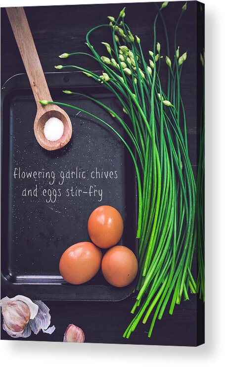 Garlic Chive Acrylic Print featuring the photograph Garlic Chives And Eggs by Chien-ju Shen