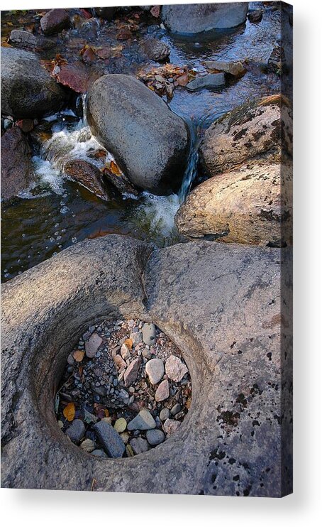 Gauthier Creek Rocks   A Zen Moment Acrylic Print featuring the photograph Gauthier Creek Point of Interest by Sandra Updyke