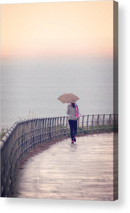 Umbrella Acrylic Print featuring the photograph Girl Walking With Umbrella by Mikel Martinez de Osaba
