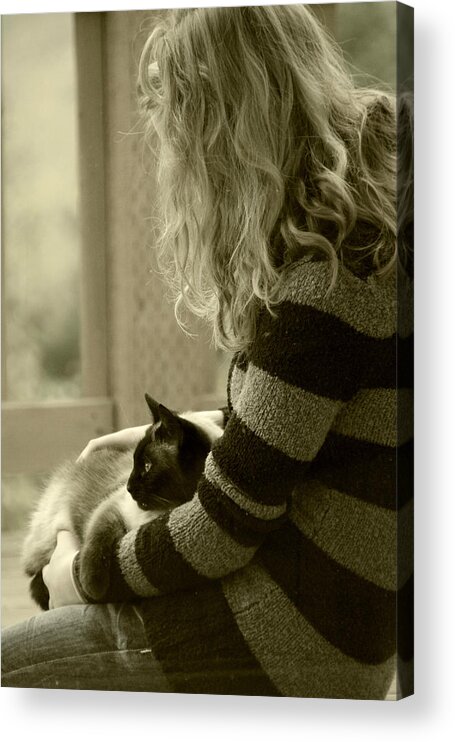 Profile Acrylic Print featuring the photograph Girl With Cat by KATIE Vigil